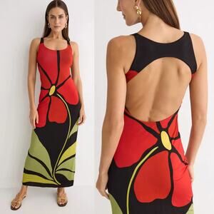 CALA de la CRUZ Solange Dress Floral Sleeveless Cutout Back Maxi Multicolor XL